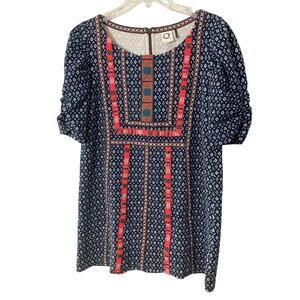 Anthropologie AKEMI + KIN Top Embroidery Blouse Small Boho Aztec